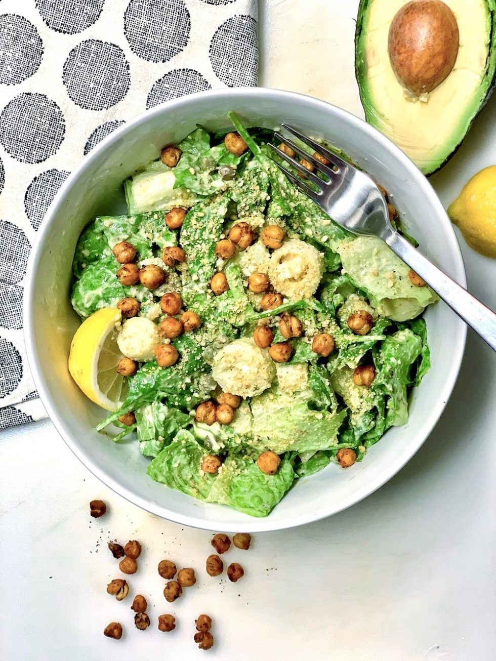 Avocado Caesar Salad with Roasted Chickpea Croutons Good Stuff Nutrition
